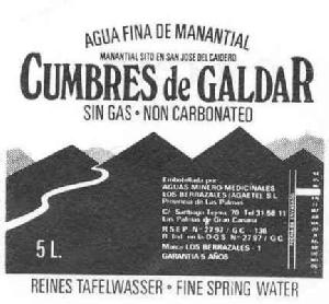AGUA FINA DE MANANTIAL CUMBRES DE GALDAR SIN GAS. NON CARBONATED