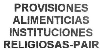 PROVISIONES ALIMENTICIAS INSTITUCIONES RELIGIOSAS-PAIR