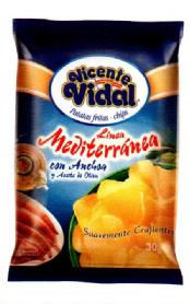 VICENTE VIDAL PATATAS FRITAS CHIPS LINEA MEDITERRANEA CON ANCHOA Y ACEITE DE OLIVA SUAVEMENTE CRUJIENTES