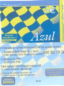 CLEAN CARD TARJETA TELEFONICA AZUL INTERNATIONAL CALLING CARD