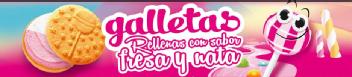 GALLETAS RELLENAS CON SABOR FRESA Y NATA