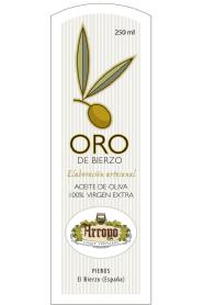 ORO DE BIERZO. ELABORACION ARTESANAL. ACEITE DE OLIVA 100% VIRGEN EXTRA. DESDE 1914. ARROYO. FAMILY VINEYARDS. PIEROS. EL BIERZO. ESPAÑA