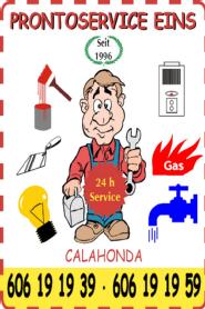PRONTOSERVICE EINS; SEIT 1996; 24H SERVICE; GAS; CALAHONDA; 606191939606191959