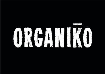 ORGANIKO escrito con una raya horizontal sobre la K