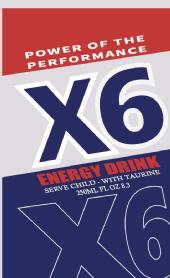 X6 power of the performance Energy drink serve child - with taurine 250ml fl oz 8.3 X6