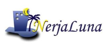 Dibujo de un edificio con palmeras y el nombre comercial - Nerjaluna