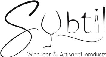 Nombre SUBTIL con dibujos que simulan las letras , la <U> simula una copa de vino y la <i> simula una botella de vino , teniendo descripción de la categoría abajo escrita