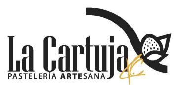 Este logo incluye el nombre La Cartuja pastelería artesana y la firmaen amarillo