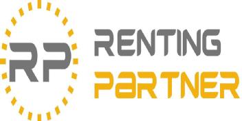Circulo con las iniciales de la sociedad Renting Partner, palabras dela denominación social de la sociedad Renting Partner SL, colores gris y naranja