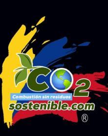 Quedan incorporados los colores amarillo, azul y rojo en calidad de fondo sobre las palabras identificativas de CO2sostenible.com y Combustión sin residuos , como arte final del logotipo y marca a registrar