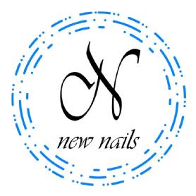 DENTRO DE TRES CIRCULOS TROQUELADOS AZULES SE ENCUENTRA UNA N MAYÚSCULA NEGRA Y DEBAJO EL NOMBRE COMERCIAL EN NEGRO new nails ESCRITO EN MINÚSCULAS