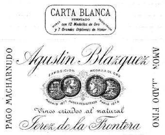 Imagen de CARTA BLANCA AGUSTIN BLAZQUEZ VINOS CRIADOS AL NATURAL JEREZ DE LA FRONTERA