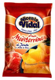 Imagen de VICENTE VIDAL PATATAS FRITAS - CHIPS LINEA MEDITERRANEA AL JAMON Y ACEITE DE OLIVA SUAVEMENTE CRUJIENTES