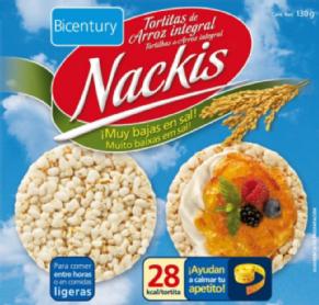 Imagen de BICENTURY TORTITAS DE ARROZ INTEGRAL NACKIS MUY BAJAS EN SAL