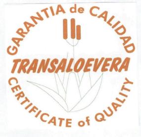 Imagen de GARANTIA DE CALIDAD TRANSALOEVERA CERTIFICATE OF QUALITY
