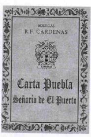 Imagen de BODEGAS R.F. CARDENAS CARTA PUEBLA SEÑORIO DE EL PUERTO