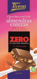 Imagen de TIRMA CHOCOLATE CON LECHE ALMENDRAS ENTERAS MILK CHOCOLATE WITH WHOLEALMONDS ZERO 0% AZUCARES AÑADIDOS 0% ADDED SUGAR TIRMA TIRMA SIN GLUTEN FREE DESDE 1941