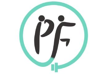 Imagen de P (Ponte, simboliza una persona con una pesa), F (Fitness, simboliza una persona corriendo). Fuerza y resistencia como cualidades principales en el logo