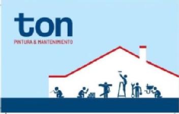 Imagen de TON ( FUENTE COOLVETICA REGULAR) PINTURAS & MANTENIMIENTO ( FUENTE BARLOW SEMICONDENSED MEDIUNY CON LOGOTIPO DE CASA PERFILADA EN ROJO PANTONE 185 CONTENIENDO DIBUJOS GRAFICOS EN PANTONE 541