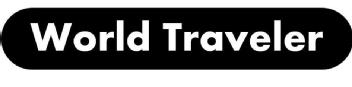 Imagen de World Traveler en blanco encasillado de una forma tipo píldora en negro