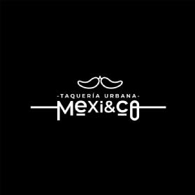 Imagen de Dos chiles enfrentados simulando la forma de un bigote sobre el textoMexi&Co