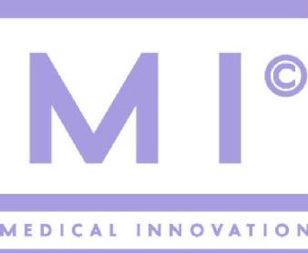 Imagen de Tipografía: Charrow Extra Bold, 2 líneas horizontales del mismo grosor, una arriba y otra debajo de las letras MI y el símbolo de Copyright, debajo de la segunda línea la palabra (marca) MEDICAL INNOVATION, con otra línea mas fina debajo