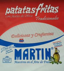 Imagen de PATATAS FRITAS MARTÍN. MAESTROS EN EL ARTE DE FREÍR DESDE 1962 SIGUIENDO LA TRADICIÓN. CON ACEITE DE OLIVA, TRADICIONALES, DELICIOSAS Y CRUJIENTES. PRODUCTO ANDALUZ SIN CONSERVANTES, SIN COLORANTE, SIN ADITIVOS, SIN GLUTEN