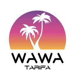 Imagen de LETRAS WAWA TARIFA CON SU CALIGRAFIA. PALMERAS, UN ATARDECER Y O AMANECER, UNA ESFERA