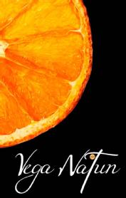 Imagen de Vega NaTun, contiene bajo la letra T un circulo naranja con las siglas KOV y esta acompañado al nombre una parte de naranja deshidratada