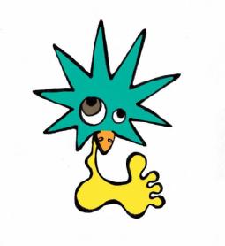 Imagen de bubub es una imagen de un pie humano con cabeza de pájaro estrellado con pelo como púa, ojos y pico