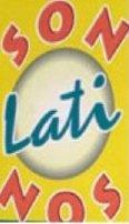 Imagen de Logotipo en fondo amarillo con las letras SON y NOS en rojo y LATI enverde turquesa, en la base, el logotipo oficial de Turismo de Canarias sobre fondo verde