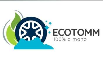 Imagen de contiene una rueda con espuma azul y hojas verdes del lado izquierdo que representa que estamos en contacto con la naturaleza y la ecologia, tiene las palabras ECOTOMM