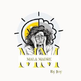 Imagen de la marca de llama MALAMADREBYJOY aparece una mujer y en el fondo una bombilla mitad cerebro