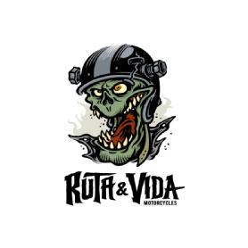 Imagen de DENOMINATIVO *RUTA & VIDA MOTORCYCLES*MONSTRUO OGRO VERDE CON LA BOCA ABIERTA Y CASCO DE MOTO