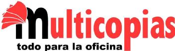 Imagen de el logo contiene las palabras multicopias todo para la oficina , con una m mayuscula en negro encima unas hojas en rojo u el resto de letras en rojo, las letras inferiores en negor