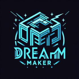 Imagen de Logotipo en fondo negro donde se puede leer Dream Maker en azul