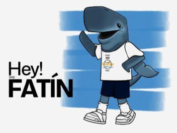 Imagen de FATÍN. Una ballena fan del deporte, la acción y el medio natural, a la que le encanta su pueblo Luanco, y es la mascota del Torneo Tenis Playa de Luanco