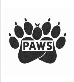 Imagen de Huellas de animal acompañadas de la palabra PAWS sobrepuestas o sin sobreponer