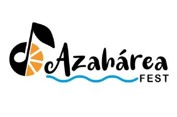 Imagen de AZAHAREA FEST (elemento gráfico minimalista de una naranja con una nota musical, además de una ola del mar que hace el subrayado del título)