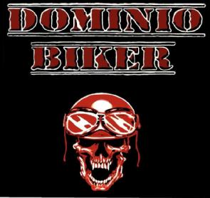 Imagen de Dominio Biker en letras y calavera con casco aviador y gafas de aviador