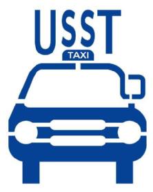 Imagen de SIGLAS DE LA DENOMINACIÓN SOCIAL (USST) Y TAXI COMO SERVICIOS AL FIN QUE SE PRESTA. MONOGRAMAS FORMADOS POR LETRAS ENTRELAZADAS, SUPERPUESTAS O COMBINADAS DE FORMA DISTAS CON VEHICULO TAXI ESTILIZADO FRONTAL