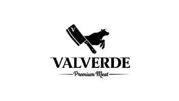 Imagen de LOGO DE UNA CARNICERÍA, DE UNA VACA Y UN CUCHILLO EN EL CUAL SE INDICA EL NOMBRE DEL ESTABLECIMIENTO ''VALVERDE PREMIUM MEAT''