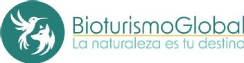 Imagen de El logo consiste en un circulo que contiene la silueta de un colibrí y un lobo acompañado de las palabras Bioturismo Global y la Naturaleza es tu destino. Líneas de texto separadas por una franja amarilla