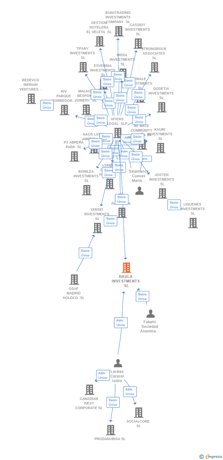 Vinculaciones societarias de BAULA INVESTMENTS SL (EXTINGUIDA)