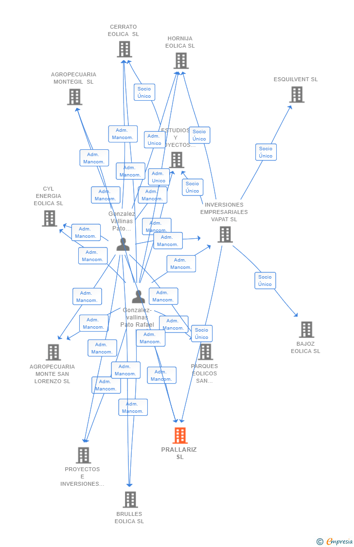 Vinculaciones societarias de PRALLARIZ SL