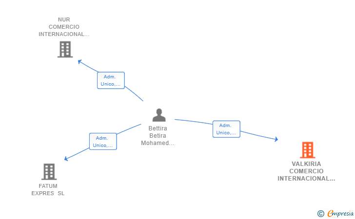 Vinculaciones societarias de VALKIRIA COMERCIO INTERNACIONAL SL