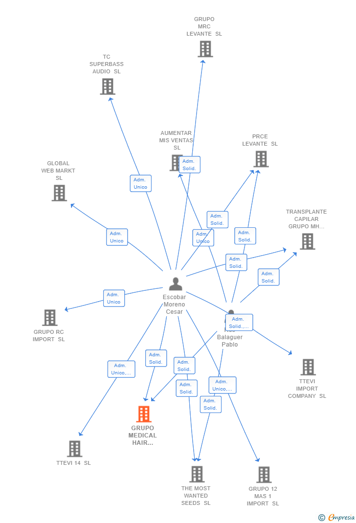 Vinculaciones societarias de GRUPO MEDICAL HAIR LEVANTE SL