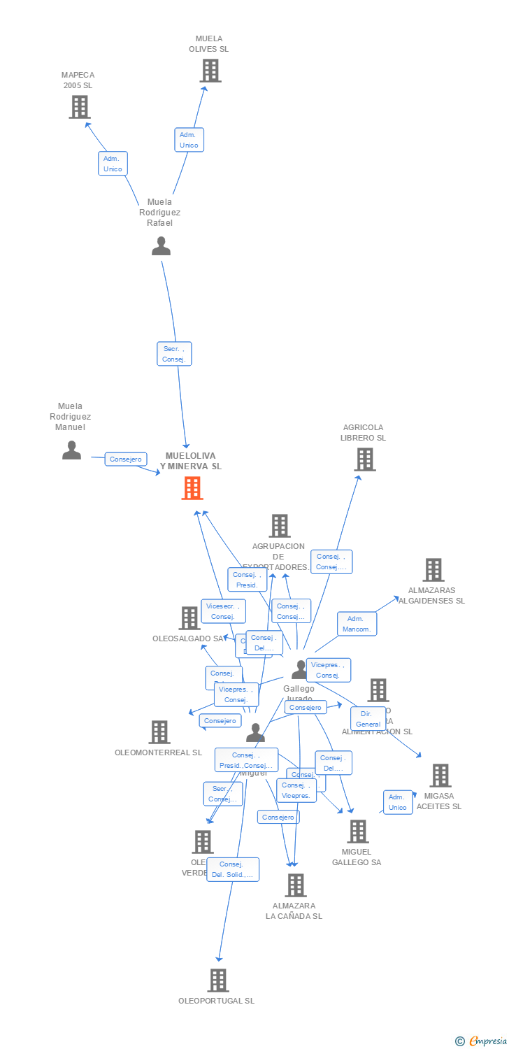 Vinculaciones societarias de MUELOLIVA Y MINERVA SL