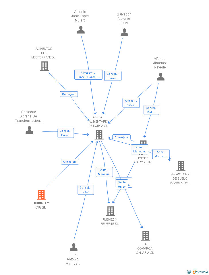 Vinculaciones societarias de BIBIANO Y CIA SL