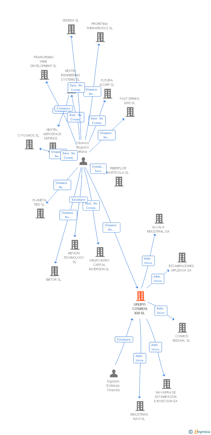Vinculaciones societarias de GRUPO COSMOS XXI SL